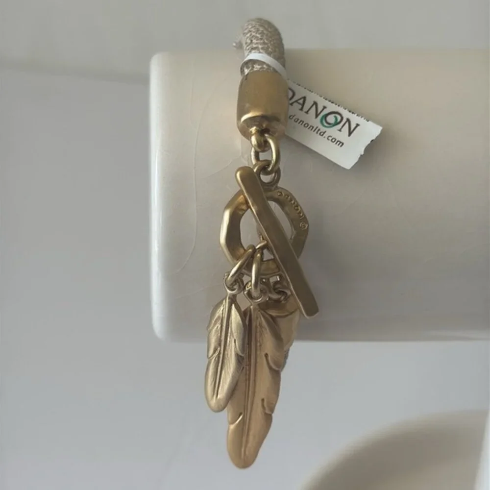 Danon Leather Gold Bracelet with Metal Leaves Gold Color 7